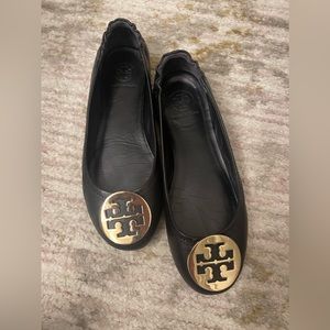 Tory Burch Minnie travel flats black and gold
